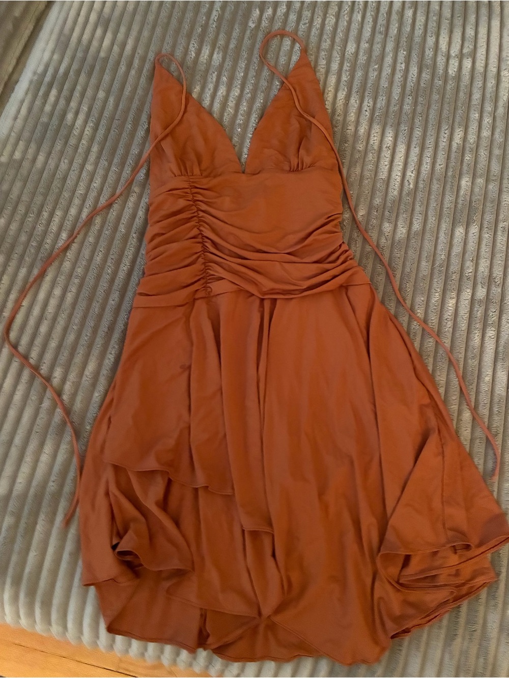 Mistress Rocks Rust Halter Ruched Dress - Picture 6 of 9